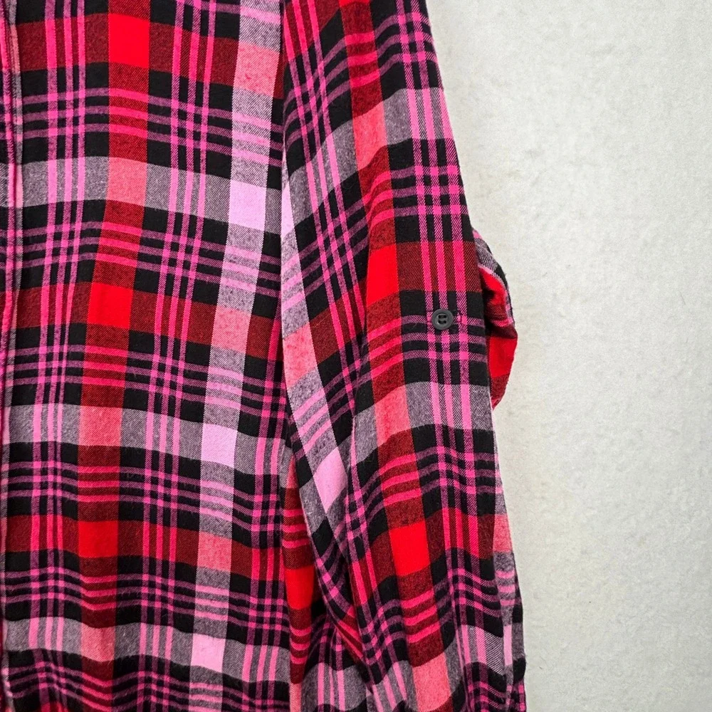 Lane‎ Bryant Plaid Shirt Womens 22/24 Roll Tab Sleeve Grunge